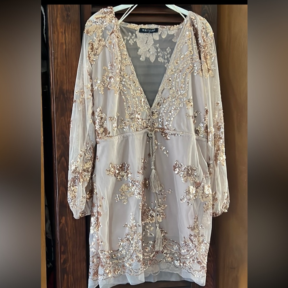 Gold white fox size medium dress